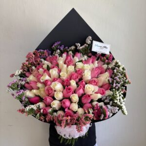 Ramo de 100 rosas rosita y blanco